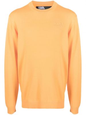Sweter z nadrukiem z okrągłym dekoltem Karl Lagerfeld pomarańczowy