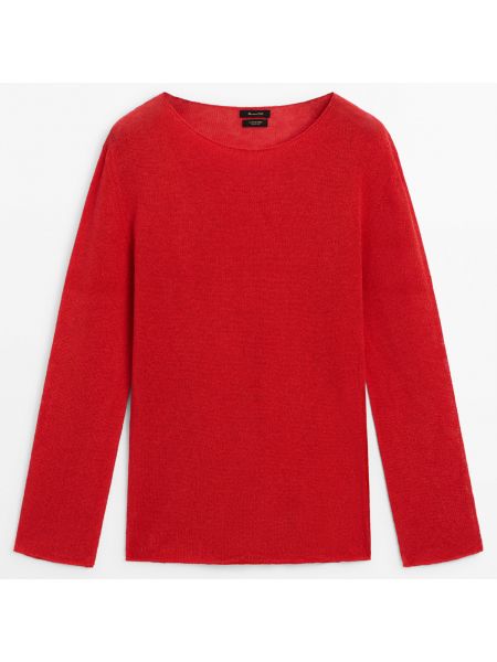 Льняной свитер с вырезом лодочка Massimo Dutti красный