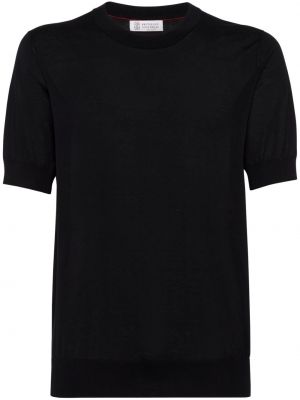 Βαμβακερή μεταξωτή μπλούζα Brunello Cucinelli μαύρο