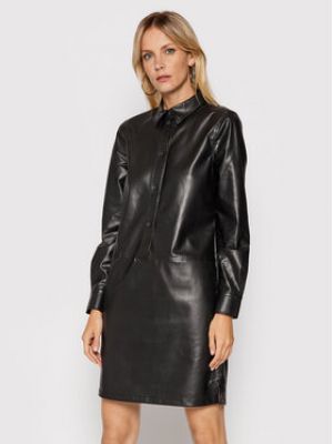 Robe chemise en cuir en imitation cuir Calvin Klein noir