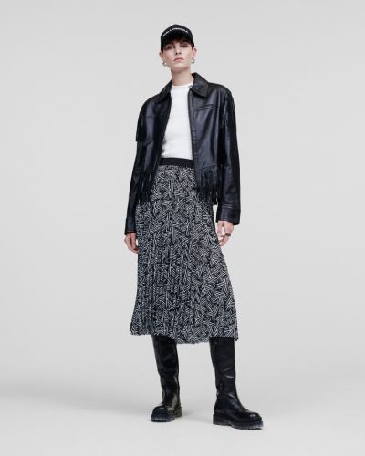Černá kožená bunda s třásněmi z imitace kůže Karl Lagerfeld