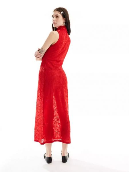 Прозрачное платье миди с высоким воротником Ghospell красное