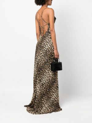 Leopardí večerní šaty s potiskem The New Arrivals Ilkyaz Ozel hnědé