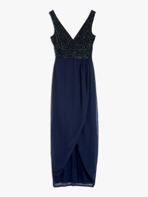 Длинное платье без рукавов с бисером Lace And Beads синее