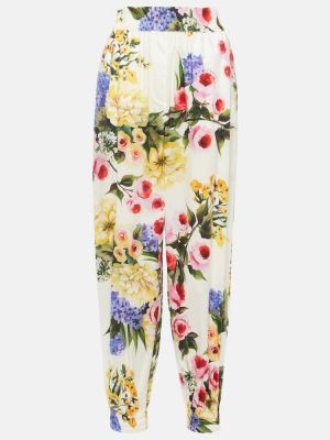 Relaxed fit bombažne ravne hlače s cvetličnim vzorcem Dolce&gabbana