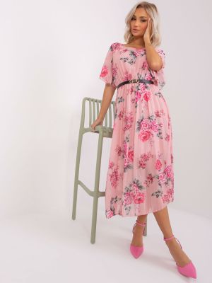 Миди рокля на цветя Fashionhunters розово