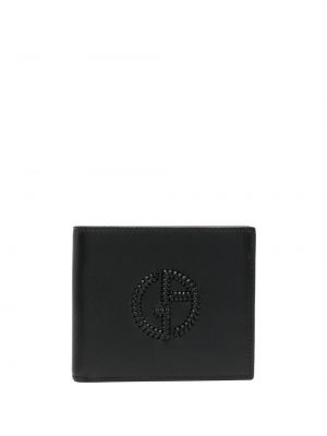 Bőr hímzett pénztárca Giorgio Armani fekete