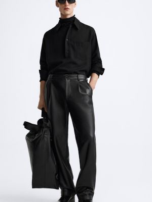 Кожаные брюки из искусственной кожи Zara черные