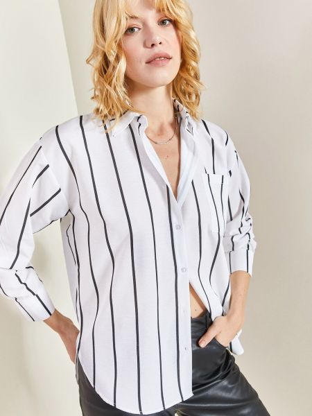 Oversize svītrainas krekls ar kabatām Bianco Lucci