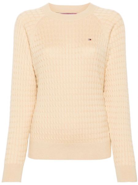 Pulover lung cu broderie Tommy Hilfiger bej