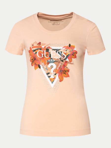 Majica slim fit s tropskim uzorkom Guess narančasta