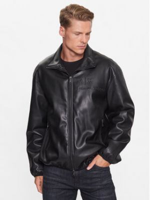 Кожаная куртка из искусственной кожи Armani Exchange черная
