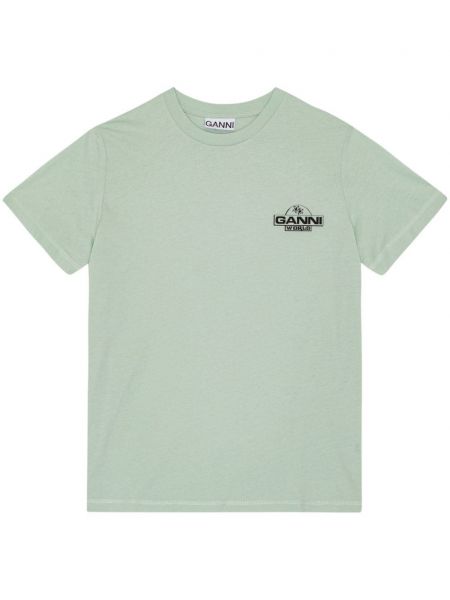 Bavlněné tričko s potiskem Ganni zelené