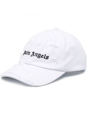 Siuvinėtas kepurė su snapeliu su nubrozdinimais Palm Angels balta