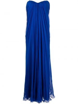 Šifonové hedvábné večerní šaty na zip Alexander Mcqueen - modrá