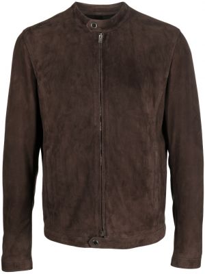 Kožna jakna od brušene kože s patentnim zatvaračem Tagliatore smeđa