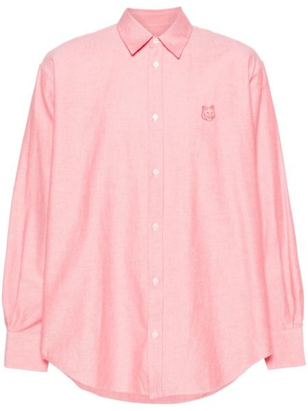 Chemise longue brodée en coton Maison Kitsuné rose