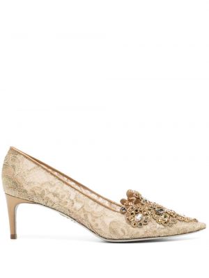 Pantofi cu toc din dantelă Rene Caovilla auriu