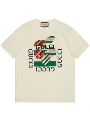 Flitrované tričko s výšivkou Gucci biela