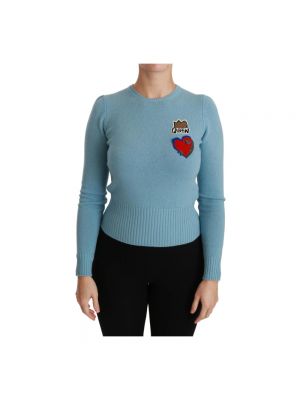 Sweter w serca wełniany z nadrukiem Dolce And Gabbana niebieski