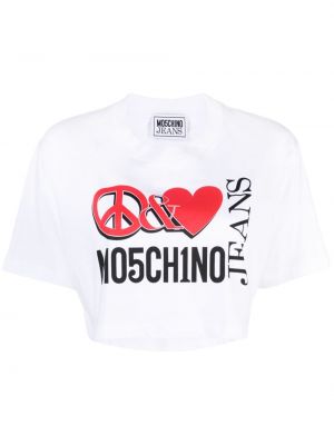 Βαμβακερή μπλούζα με σχέδιο Moschino Jeans λευκό