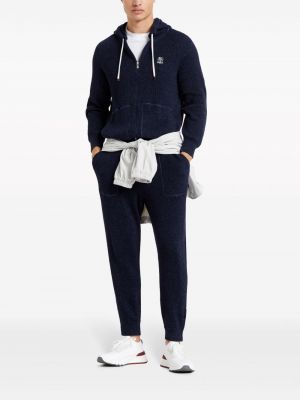 Spodnie sportowe bawełniane Brunello Cucinelli niebieskie