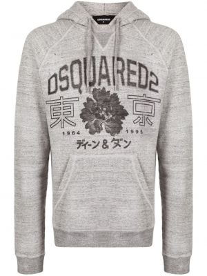Raštuotas medvilninis džemperis su gobtuvu Dsquared2 pilka