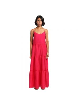 Sukienka długa z głębokim dekoltem Pomandere różowa