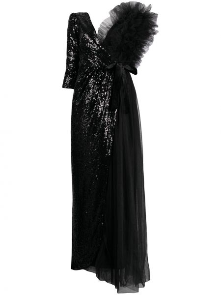 Vestido de cóctel con lentejuelas de tul asimétrico Alchemy negro
