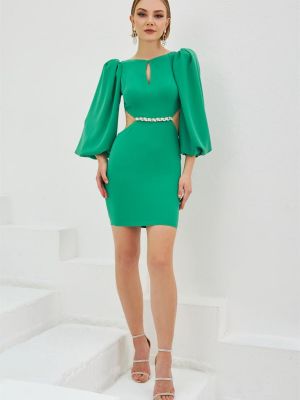 Βραδινό φόρεμα με φουσκωτα μανικια από κρεπ Carmen πράσινο