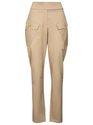 Bavlněné rovné kalhoty s vysokým pasem Alexandre Vauthier béžové