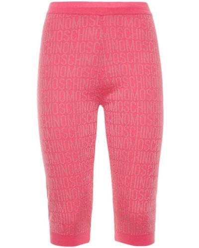 Pantaloni scurți de lână din jacard Moschino roz
