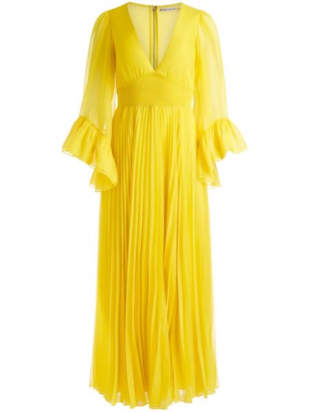Πλισέ ίσιο φόρεμα με λαιμόκοψη v Alice + Olivia κίτρινο