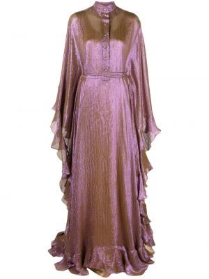Копринена вечерна рокля с волани Dina Melwani виолетово