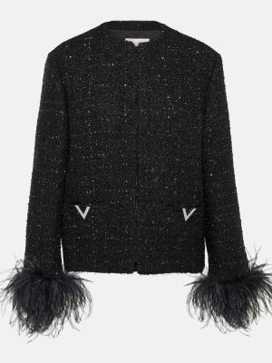 Tweed jacke mit federn Valentino schwarz
