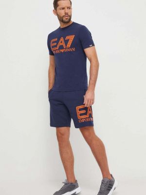 Pamučne kratke hlače Ea7 Emporio Armani plava