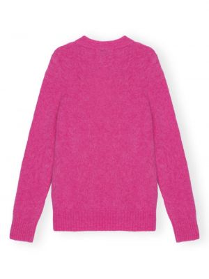 Vlněný svetr s výšivkou Ganni růžový