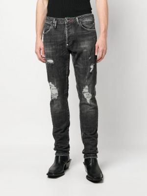 Straight fit džíny s dírami Philipp Plein šedé