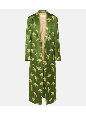 Сатенено палто с принт Dries Van Noten зелено