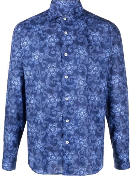 Риза с копчета с принт с пейсли десен Fedeli синьо