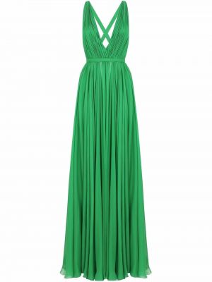 Večernja haljina od šifona s v-izrezom Dolce & Gabbana zelena