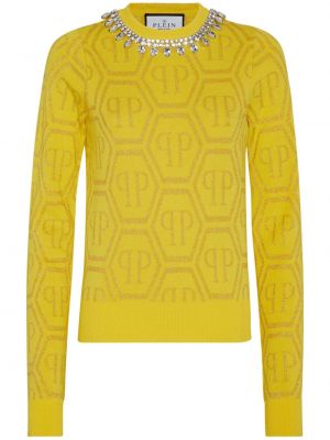 Sweter z kryształkami Philipp Plein żółty