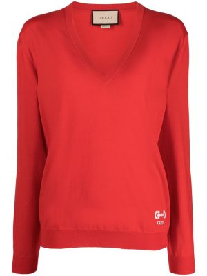 Вълнен пуловер с v-образно деколте Gucci червено