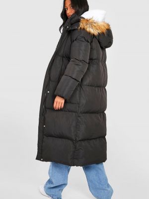 Утепленное пальто с капюшоном Boohoo черное