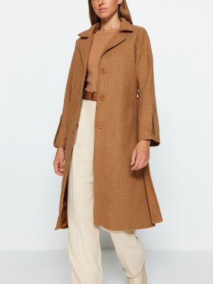Кашемировое длинное пальто оверсайз Trendyol коричневое