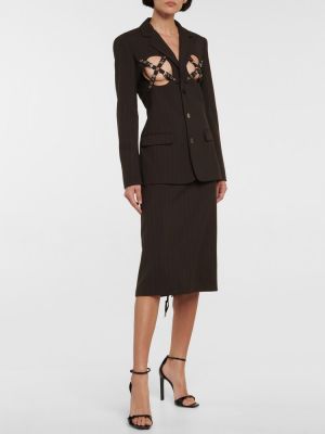 Vunena midi suknja s vezicama s čipkom Jean Paul Gaultier crna