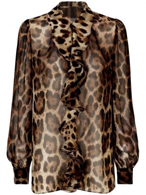 Leopardí hedvábná halenka s potiskem Dolce & Gabbana