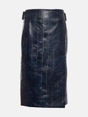 Kožená sukňa s vysokým pásom Bottega Veneta modrá