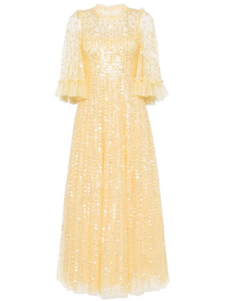 Sukienka koktajlowa z cekinami Needle & Thread żółta