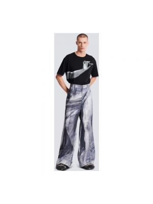 Spodnie z nadrukiem relaxed fit Balmain srebrne